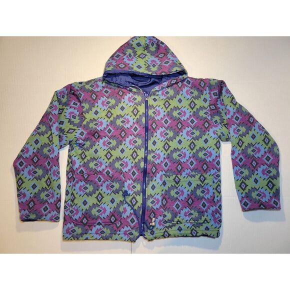Vintage 80s Rainbow West Reversible Aztec Styled Full Zip Jacket Windbreaker‎ M - Picture 1 of 9